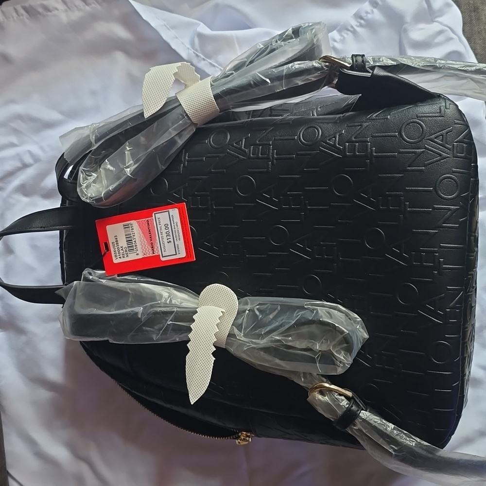 Valentino Black Embossed Backpack with Gold Accents - Picture 6 of 7